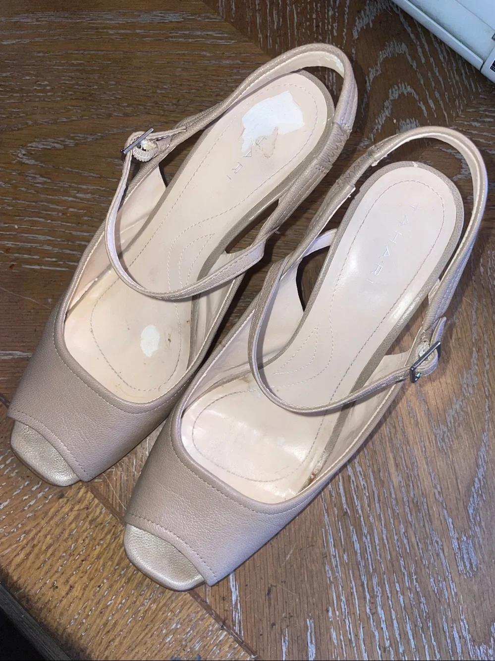 Tahari open toe sling back wedge